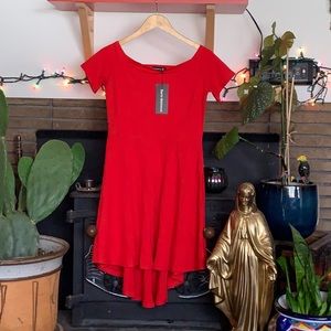 Sarin Mathews Red off the shoulder dress